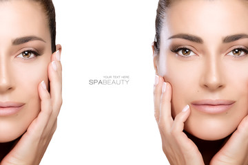 Wall Mural - beauty and skincare concept. two face portraits