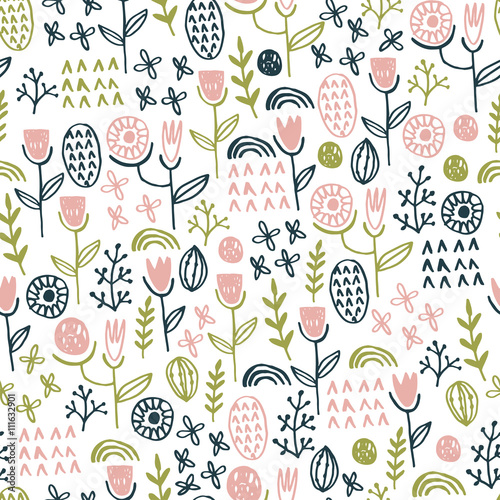 Naklejka - mata magnetyczna na lodówkę Vector floral pattern in doodle style.