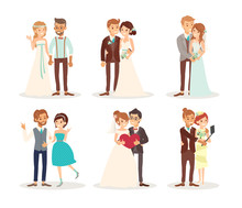 Cute Wedding Couple Bride And Groom Cartoon