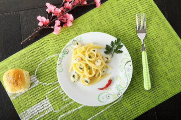 Wall Mural - Linguine with shrimp and parsley