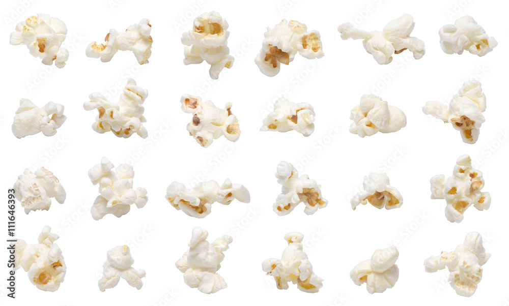 Popcorn collection isolated on white - obrazy, fototapety, plakaty 