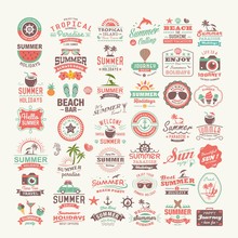 Vintage Summer Design And Typography Design With Labels, Posters, Icons, Logos, Element Set.