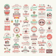 Wall Mural - Vintage summer design and typography design with labels, posters, icons, logos, element set.