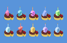 Birthday Number Candles And Cake Set. Celebratory Chocolate Pie