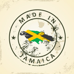 Wall Mural - Stamp with map flag of Jamaica