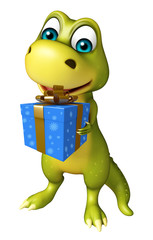 Sticker - fun Dinosaur cartoon character with gift box