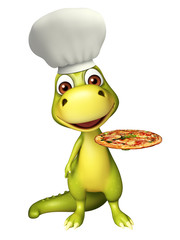 Poster - fun Dinosaur cartoon character with pizza and chef hat