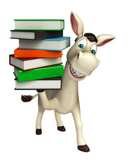 Wall Mural - fun Donkey cartoon character with book stack