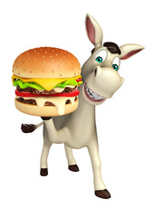 Sticker - Donkey cartoon character with burger