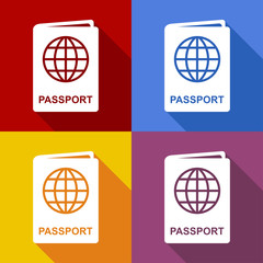 Poster - Icono plano pasaporte con sombra en varios colores