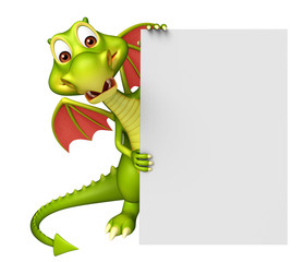 Sticker - cute Dragon cartoon character with white board