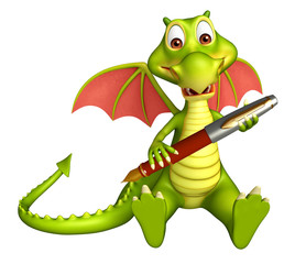 Poster - fun Dragon cartoon character with pen