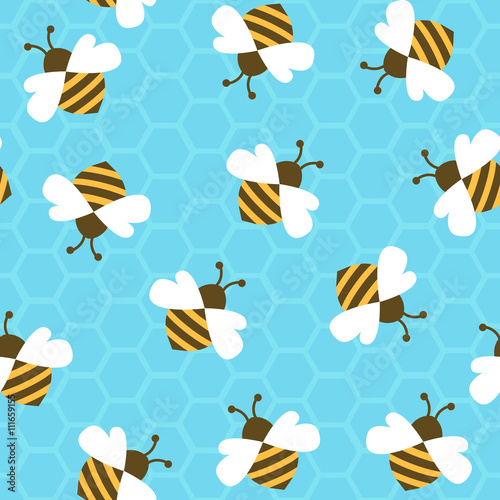Cotton fabric Bee with honey. Seamless pattern. Vector illustration.