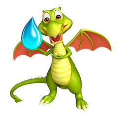 Sticker - fun Dragon cartoon character with water drop