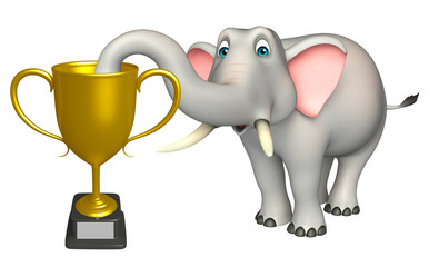 Poster - fun Elephant cartoon character with winning cup