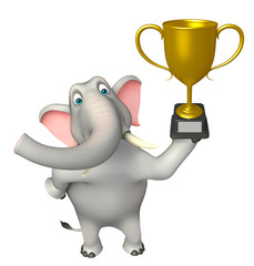 Poster - fun Elephant cartoon character with winning cup