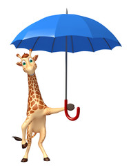 Poster - cute Giraffe cartoon character with umbrella