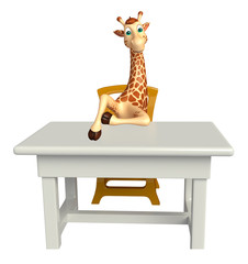 Sticker - Giraffe cartoon character with table and chair