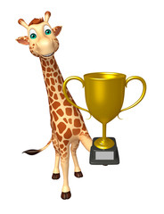 Sticker - cute Giraffe cartoon character with winning cup