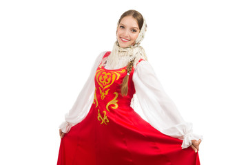 Wall Mural - beautiful smiling russian girl in folk costume