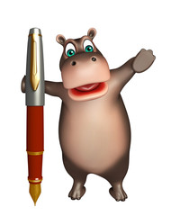 Poster - fun Hippo cartoon character  with pen