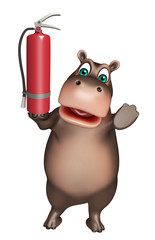 Wall Mural - Hippo cartoon character with fire  extinguisher