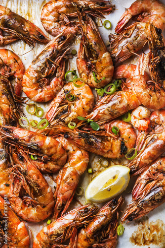 Photographie Gambas rôties au poireau frais et de citron