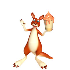 Sticker - fun Kangaroo cartoon character with ice-cream