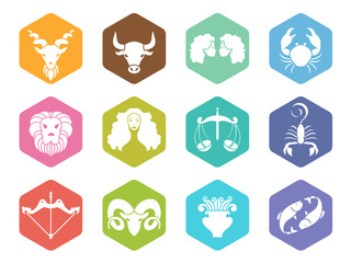 Wall Mural - zodiac sign icon on hexagon vector set design