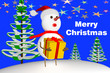canvas print picture - Snowman with santa hat carrying package