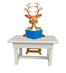 Canvas Print - fun Deer cartoon character with table and chair