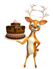 Poster - Deer cartoon character with cake