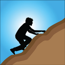 Boy Climbing To The Hill