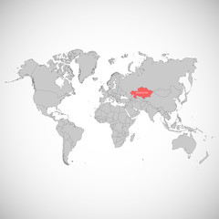  World map with the mark of the country.  Kazakhstan. Vector illustration.