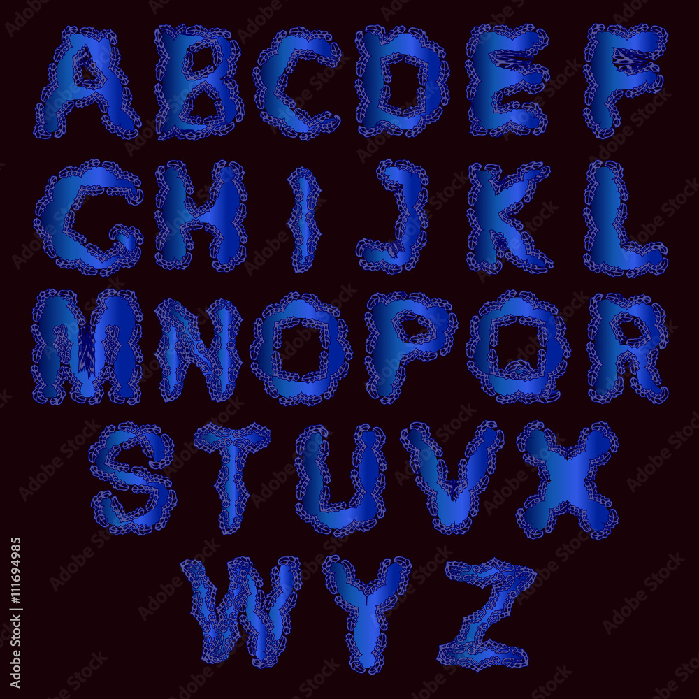 Alphabet Set. Vector illustration of curly alphabet letters. 