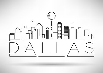 Wall Mural - Minimal Dallas City Linear Skyline with Typographic Design