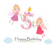 Happy fifth birthday with cute fairy tale greeting card vector
