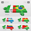 Italy and Brazil, Argentina, Bolivia, Venezuela, Guyana Flag. 3d vector puzzle. Set 20.