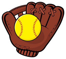 Baseball Glove And Yellow Softball. Illustration Isolated On White Background