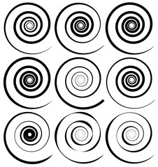 Fototapete - Spiral shapes, elements. Abstract monochrome background set
