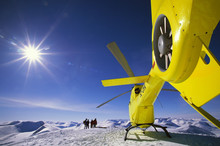 A Helicopter On Mountain Peak, Abisko, Sweden.