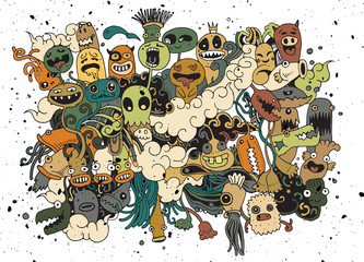 Hipster Hand drawn Crazy doodle Monster City,drawing style