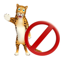 Poster - Leopard cartoon character with stop sign