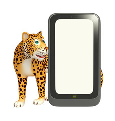 Wall Mural - fun Leopard cartoon character  with mobile