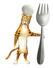 Poster - cute Leopard cartoon character with chef hat and spoon