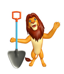 Poster - fun Lion cartoon character  with shovel