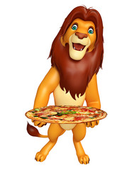 Wall Mural -  Lion cartoon character with pizza