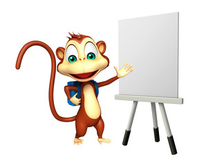 Poster - cute Monkey cartoon character with school bag and easel board