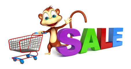 Poster - cute Monkey cartoon character  with trolly and sale sign