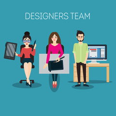 Poster - Graphic Designer. Artist with Graphic Tablet. Vector illustration
